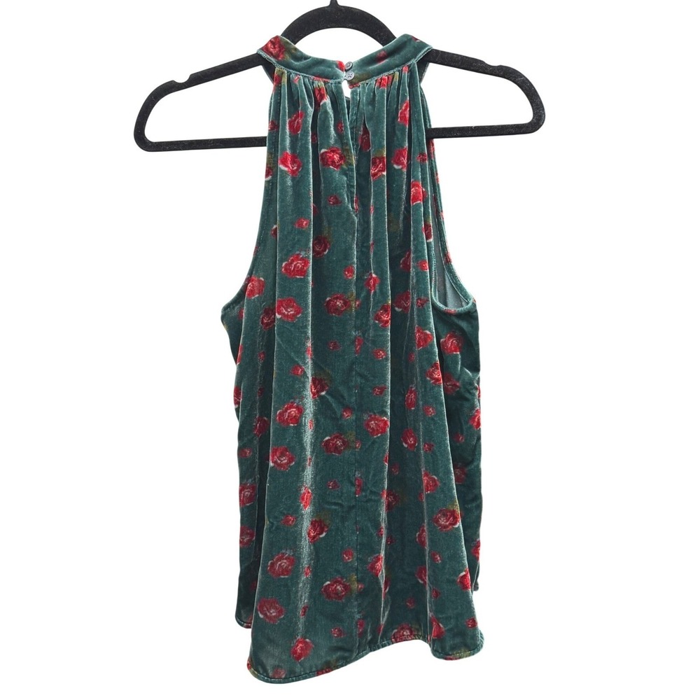 LOFT Velvet Halter Top Floral Rose Green Size Medium Sleeveless Feminine Blouse - Picture 3 of 6